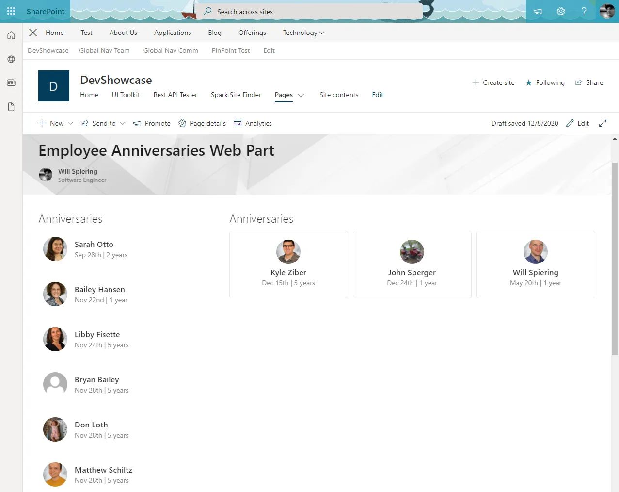 Employee Anniversary Web Part