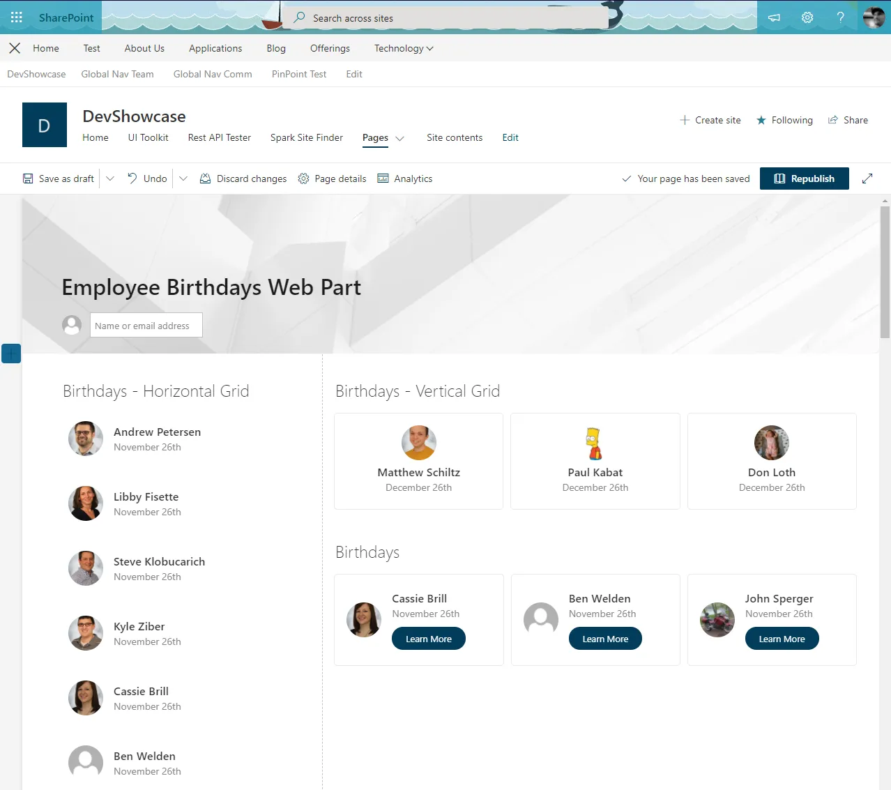 Employee Birthday Web Part