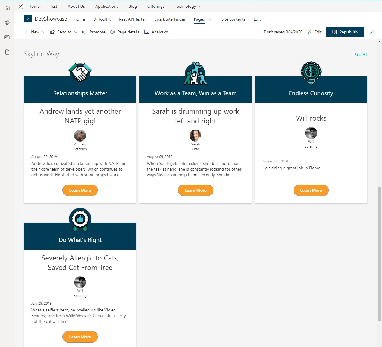 Employee Recognition Web Part Cards