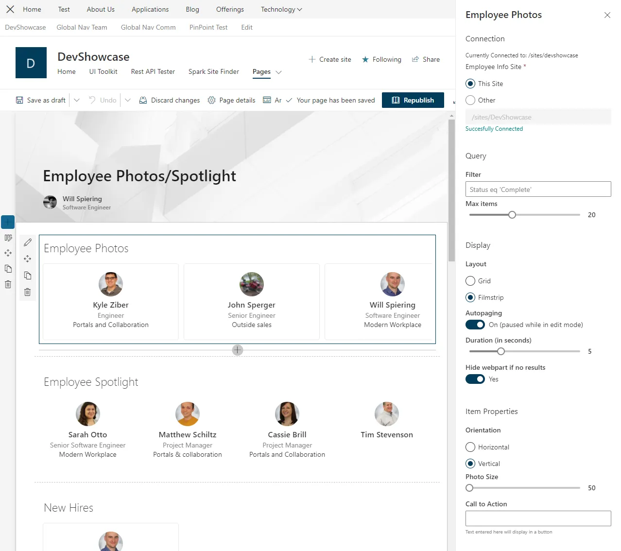 Employee Photos and Spotlight Web Part Edit Mode